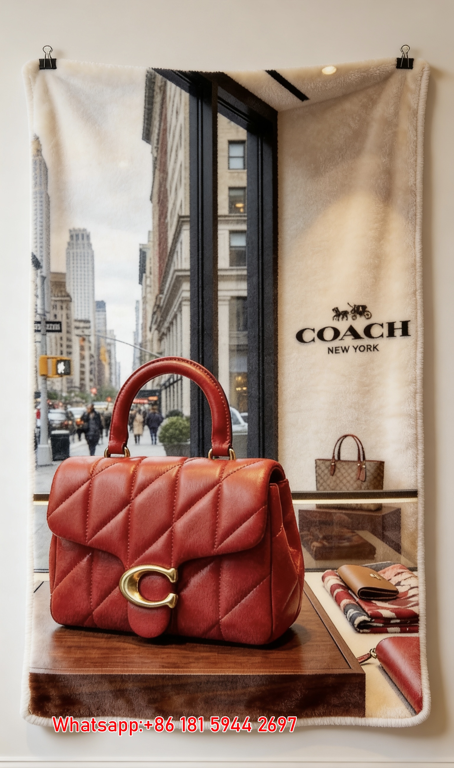 Coach Red Quilted Bag Flannel Throw Blanket for Sofa C190